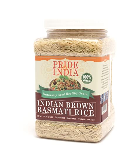 Pride Of India - Extra Long Brown Basmati Rice - Naturally Aged Healthy Grain, 3.3 Pound (1.5 Kilo) Jar (2.2 Pound + 50% Extra Free = 3.3 Pounds Total) #TOP3