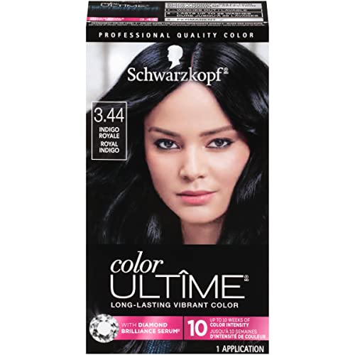 Schwarzkopf Color Ultime 3.44 Indigo Royale Hair Dye, Permanent Intense Black with Diamond Brilliance, Fade-Resistant, Covers Grays, All Hair Textures