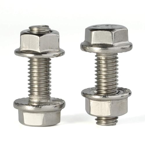 Image of M6-1.0 x 10mm Flanged Hex Head Bolts Hexagon Screws with Serrated Flange Nuts, Fully Threaded, Stainless Steel 304, 20 Sets