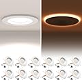 POWERASIA 12 Pack 5/6 Inch LED Can Lights with Night Light, 5CCT Retrofit Recessed Lighting Selectable 2700K-6000K Dimmable, 12W=75W, 1200LM Downlight with Metal Smooth Trim - ETL and Energy Star