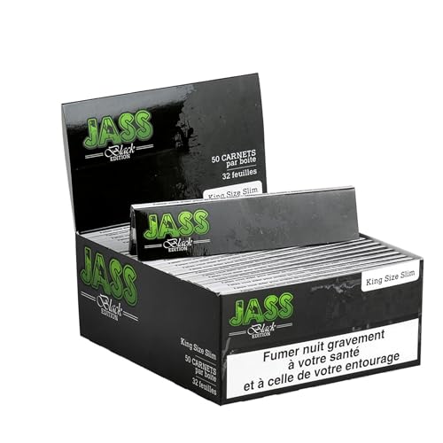JASS Black Edition – Feuilles à Rouler Slim King Size – Lot de 50 Carnets (33 feuilles/carnet, 1650 feuilles) – Papier Naturel 70% Pulpe & 30% Lin –...