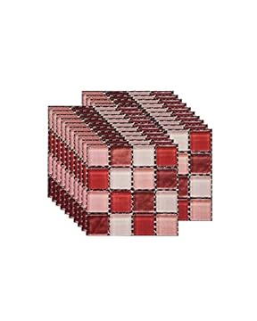 FBBULES 20PCS Mosaic Style Decorative Tile Stickers, Self Adhesive Wallpaper Waterproof Peel and Stick on Wall Tiles for Kitchen Bathroom Transformation, Pink (10x10 cm/4x4 inch)