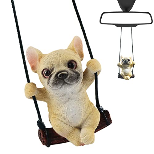 FainFun Bulldog Ciondolo Auto, Ciondolo per Auto Altalena, Ornamento Auto Bulldog, Ciondolo Bulldog Francese Auto, Animale Specchietto Retrovisore Ciondolo, Auto Pendente Carino, Regalo Divertente