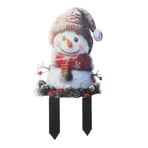 Kisangel Weihnachts Schneemann Gartenstecker, Acryl Wetterfeste Weihnachtsdeko für Blumen und Pflanzgefäße Vielseitig Einsetzbar im Außenbereich Einfache Installation Langlebige