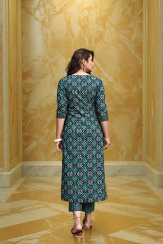 Image of Green Printed Straight Kurta Suit Set with Dupatta for Women, Festival Wear