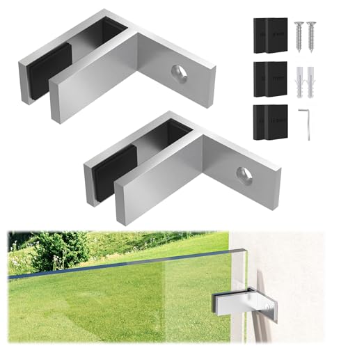 2PCS Railing Wall to Glass Clamp, Stainless Steel 304 Satin Finish F Shape Bracket Glass Clip Holder for Fence, Balustrade, Balcony Deck