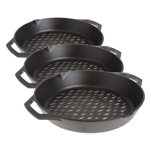 Image of Lodge 12 inch Cast Iron Dual Handle Grill Basket (Pack of 3)