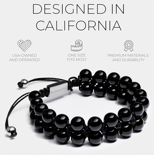 Elegatto GenBlack Premium Black Agate Beaded bracelet for Men | Unique Stones with Silver Polished Stainless Steel Clasp | Men’s Designer Bracelets | One Size (Adjustable)2