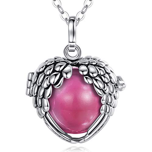EUDORA Mexican Bola Harmony Ball Necklace, Pregnancy Pendant for Women, Mom, Mama, Belly Bell Gift, Chiming Spheres Prayer Bell, 35" deep pink
