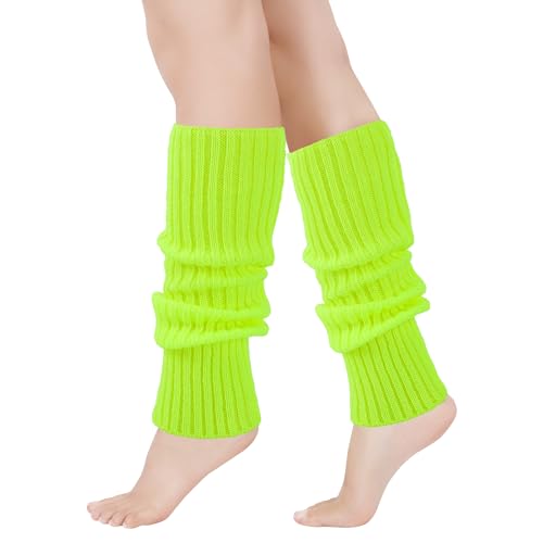 Junely Leg Warmers 80s Knit Leg Warmer Neon Legwarmers for Mardi Gras St Patricks Day Halloween Christmas Ballet Dance Figure Skating Ice Skating Boot Yellow