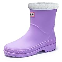 Ladies and Women's Wellies Mid calf Rain Boots Waterproof Rubber Sole Wide Fit Slip On Hiking Walking Garden Shoes (Purple Fleece, 6, Adult, Women, 6, Numeric, UK Footwear Size System, Medium)