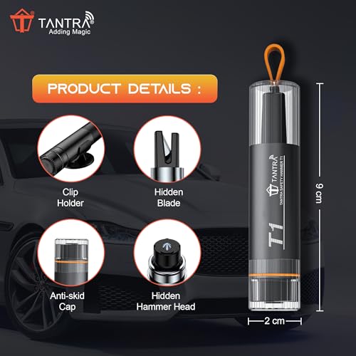 Image of TANTRA Emergency Car Safety Hammer - Heavy-Duty Seatbelt Cutter & Window Breaker | Multi-Function Auto Escape Tool | Compact & Durable | Essential for Every Vehicle