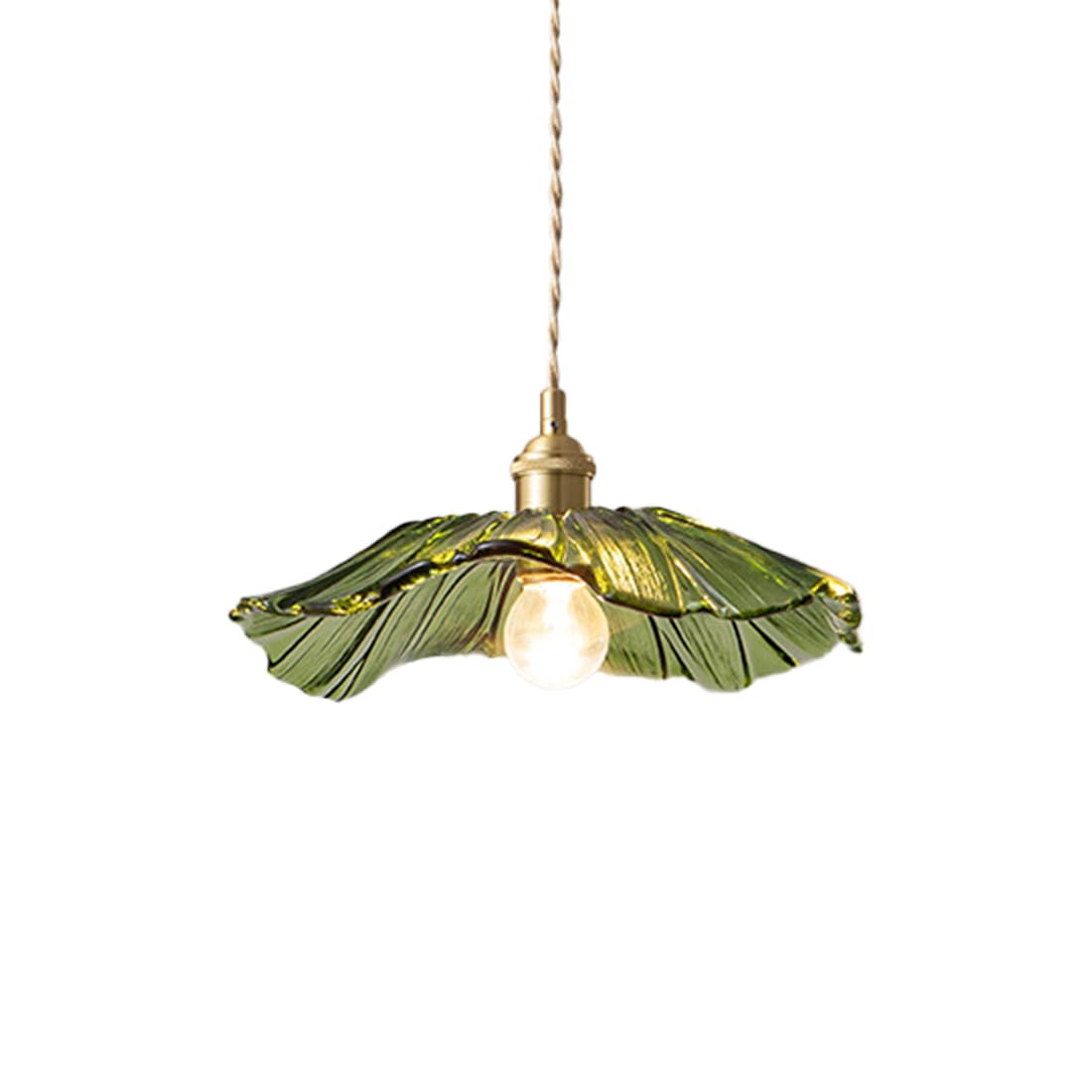 DWEIHDV Vintage Pendant Light Fixture Green Glass Pendant Light Glass Flower Shade Gold Brass Ceiling Hanging Light Lotus Leaf Pendant Light for
