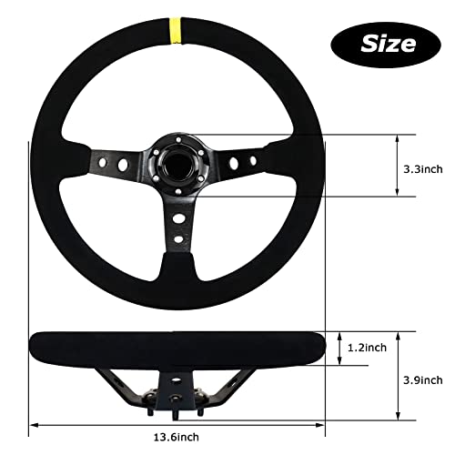 Motafar Universal Racing Steering Wheel, Gaming Steering Wheel 13.6" 6 Bolts Grip Suede Deep Dish With Horn Button For Race/Rally/Motorsport/Car Sim Driving(Black) #TOP1