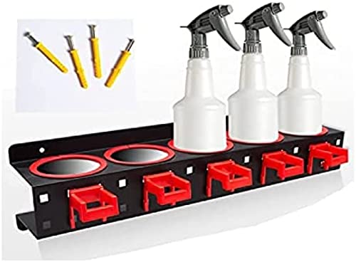 KRASS Spray Bottle Rack Storage, Wall Mounted Spray Bottle Storage, Spray Bottle Holder Organiser Hanging Rail 5 Holes Beauty Shop Accessories Tool Hanger