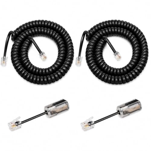 Uvital 2 Pack Telephone Handset Cords with Detanglers, Black Phone Cords
