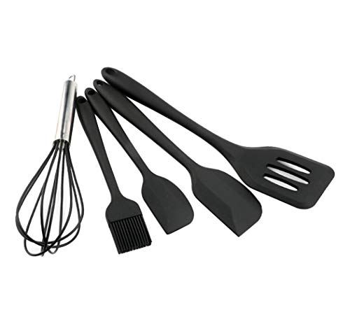 Hillento Cocina de Silicona Utensilios Utensilios de Cocina Conjunto de Utensilios de Cocina de Silicona 5pcs fijan espátulas Herramientas de Cocina Cepillo, fácil de Utilizar y Limpio, Negro Cover