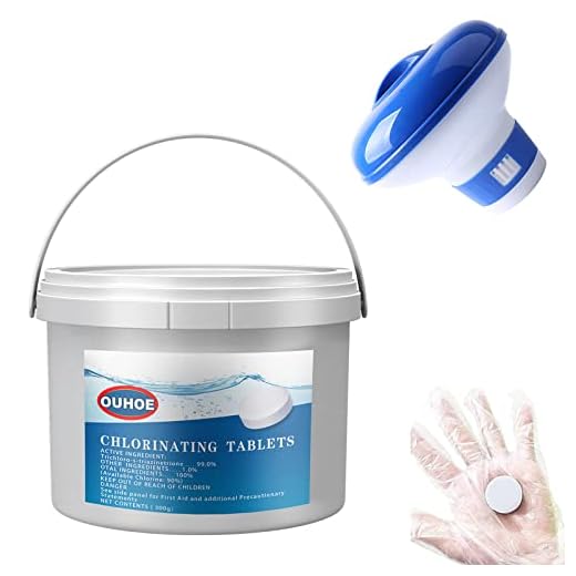 Hlily 300pcs comprimidos de cloro, comprimidos de cloração com dispensador de flutuador de cloro, pastilhas de cloração de longa duração, pastilhas de cloro para piscinas banheiras de hidromassagem
