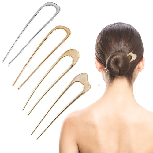 4 Pcs Vintage U-shaped metal hair clip,French Twist Hair Pin,Gold French Pins for Thick Hair, hair pins for women styling