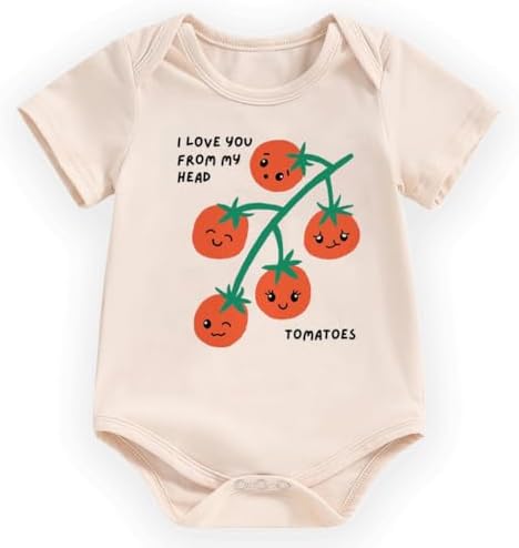 hrcfbk Cute Tomatoes Baby Bodysuit I Love You From My Head to My Toes Funny Baby Short Sleeve Vegetable Romper(Beige Tomatoes,0-3 Months)