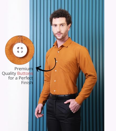 Image of CONTRARY Men's Pure Cotton Solid Stylish Casual & Formal Wear Shirt | Stylish Regular Fit Full Sleeve Comfortable Office Party Trendy Shirt - Multi Color
