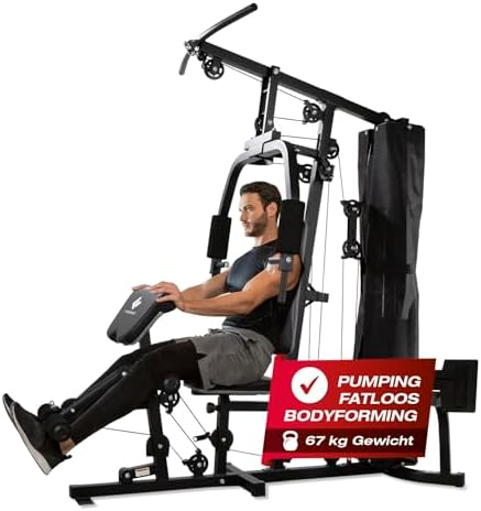 Bild 1 - FitEngine Kraftstation | Multifunktions-Homegym für den ganzen Körper | Gewichte bis zu 67 kg einstellbar, mit Latzugstange, Beinpresse, Bizepscurl-Polster u.v.m. | Hochwertiges Stahlmaterial