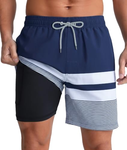 Image of APTRO Men's Swim Trunks with Compression Liner 5 Inch Bathing Suit Beach Swimsuits