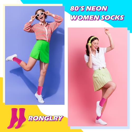 Ronglry Neon Slouch Socks 80s 90s Neon Socks Women's Leg Warmers Extra Long Soft Scrunch Knee High Sock for Neon Outfits3