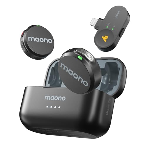 Image of MAONO Wireless Lavalier Microphone for iPhone 14 & Below, MFi Certified Lightning Plug, 48KHz 24Bit, 1000ft Range, Voice Filter, Noise Cancellation, 30H Use for Video Recording, Streaming - Wave T5