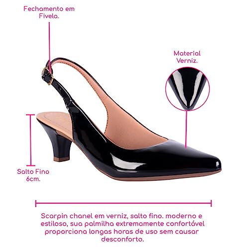 Scarpin Chanel Salto Baixo Fino Confortavel (Preto Verniz, br_footwear_size_system, adult, numeric,