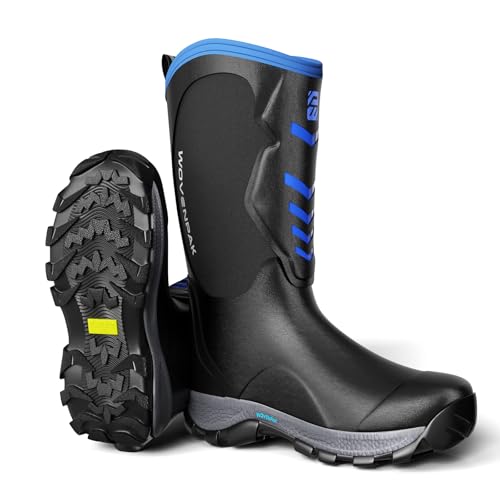 WOVENPAK Rubber Boots for Men, Mens Boots Waterproof Insulated Hunting Boots with Steel Shank, Neoprene Rubber Work Mud Boots Outdoor All Season, Size 10
