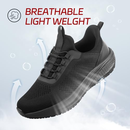 Slip Resistant Work Shoes for Men, Black Zapatos de Trabajo para Hombres, Slip on Comfortable Lightweight Food Service Chef Sneakers in Kitchen Restaurant, US 6.5-133