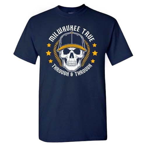 Milwaukee True Through & Through Mens Skull T-Shirt for Milwaukee Fans (Navy Shirt 2XL)