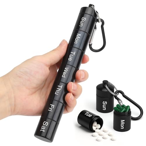 Pastillero Semanal Metálico 7 Días – Caja de Pastillas Compacta e Impermeable con Compartimentos Desmontables – Organizador Portátil para Viaje, Excursión, Camping, EDC
