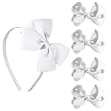 Sibba 1 STÜCK Stirnband Haarschmuck Kleine Kleinkind Stirnbänder Haarreifen Süße Fliegen Regenbogen Clips 4 STÜCK Bowknot Prinzessin Haarnadel Set Baby Kinder Mädchen Kinder (Weiß)