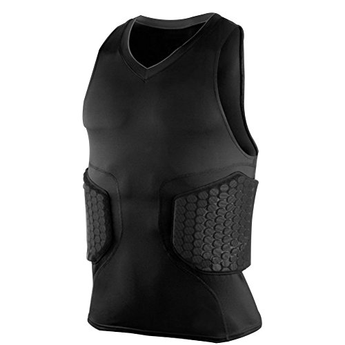 Zicac Men's Sports Shock Rash Guard Compression Padded Protective Shirt Soccer Basketball Training Vest (Black, L(Asia Tag XL))