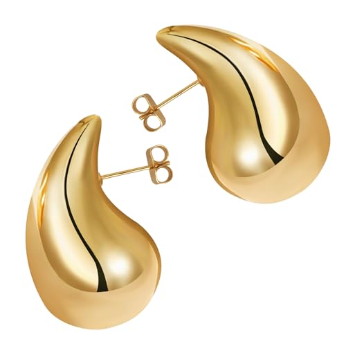 Pendientes Mujer,Pendientes de Gota de Agua, 18K Chapado Aretes de Aro Gruesos de Oro, Mujer Hipoalergénicos Dorados Aretes,Regalo San Valentín,Navidad