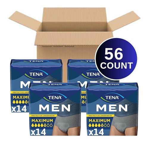 Image of Tena Men Maximum Incontinence Underwear, Grey, XXL 55-66in, 56 ct | Designed to feel like regular underwear, these offer a close fit with dependable leak protection for comfort and discretion