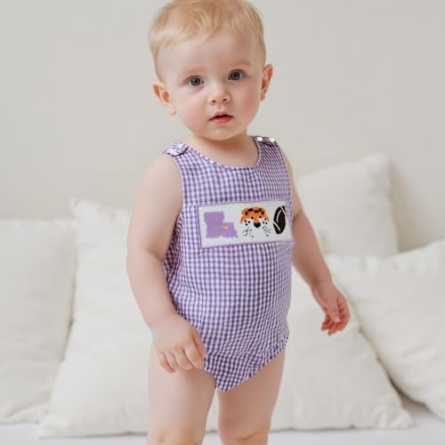 Baby Girl Boy Football Outfit College Football Bubble Romper Sleeveless Plaid Overalls Bodysuit Game Day Clothes2