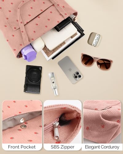 Image of Prite Corduroy Tote Bag for Women Large Shoulder Bag with Zipper and Pockets for College School Work Travel Shopping