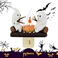 GlowNest Ghosts Campfire Night Light, Wireless Led Plug in Wall Sconces Flicker Flame Figurine Lamps Halloween Decorations Indoor for Family, Party, Room, Kitchen (1pcs)