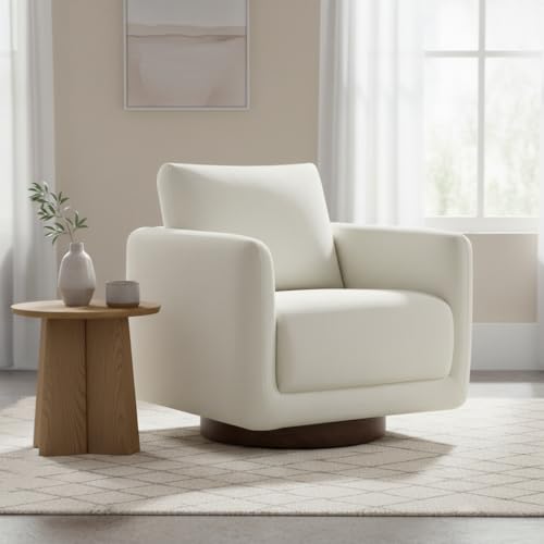 Image of Modern Swivel Accent Chair, 360 Rotating Round Barrel Armchair with Performance Fabric Upholstery for Living Room, Bedroom, Office, Reading Nook, Set of 2,Cream
