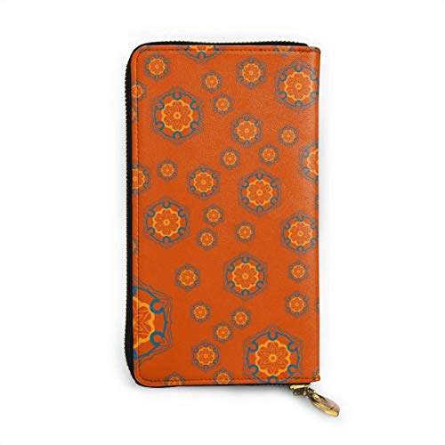 Preisvergleich Produktbild JHGFG Mandala Geometric Seamless Pattern Wiederholen Echtes Leder Geldbörse Lange Damen Geldbörse Handtasche Multi Kartenhalter Organizer Für Frauen Personalisiert