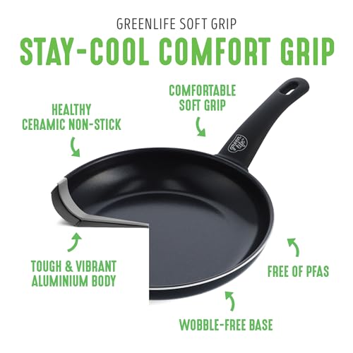 GreenLife Soft Grip Gesunde keramische Antihaftbeschichtung, 16 teiliges Kochgeschirr Set mit Bratpfanne, Stielkasserolle und Kochtopf, PFAS-frei, spülmaschinenfest, Backofenfest, Schwarz – Bild 5