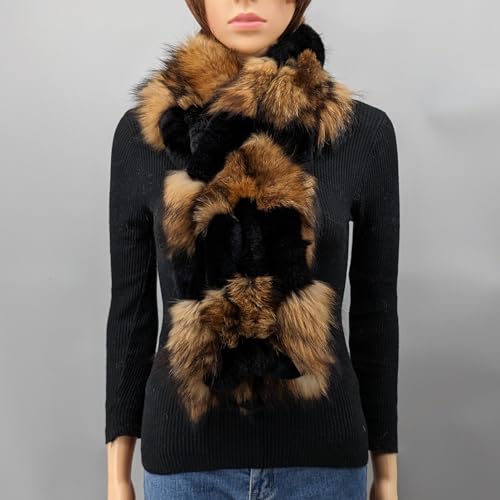 LVCOMEFF Women Real Rex Rabbit Fur Fox Fur Scarf Furry Fluffy Luxurious Winter Warm Natural Fox4