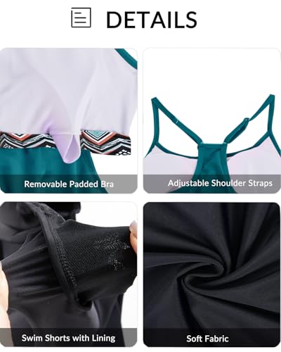 Image of Yonique Two Piece Tankini Bathing Suits T-Back Blouson Swim Tops with Boy Shorts Women Swimsuits Sporty Swimwear