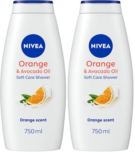 Image of NIVEA Orange & Avocado Shower Cream (750ml), Moisturising Shower Gel with Avocado Oil, Luxurious Body Wash for Women with Vitamin C, E (Pack of 2)