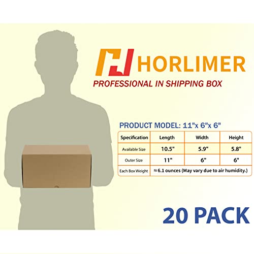 Image of HORLIMER 11x6x6 inches Shipping Boxes Set of 20, Brown Corrugated Cardboard Box Literature Mailer
