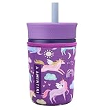 Amintiri Cute Sleeve for Owala Kids 12oz and Zak Cup 15oz, Neoprene Cover Compatible with Owala Kids Tumbler, Zak Cup, Water Bottle Scratch Resistant Sleeve for Boys Girls to School (Unicorn World)