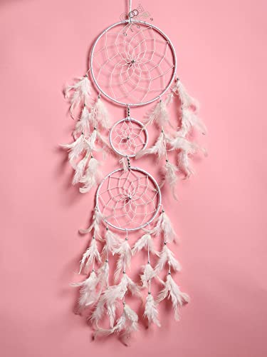 Image of Handmade Dream Catcher Wall Hanging with Feathers, Home Decor for Kids Room, Bedroom, Living Room & Balcony Decoration, Gift Item (Pack of 1, 18x82 cm, White)